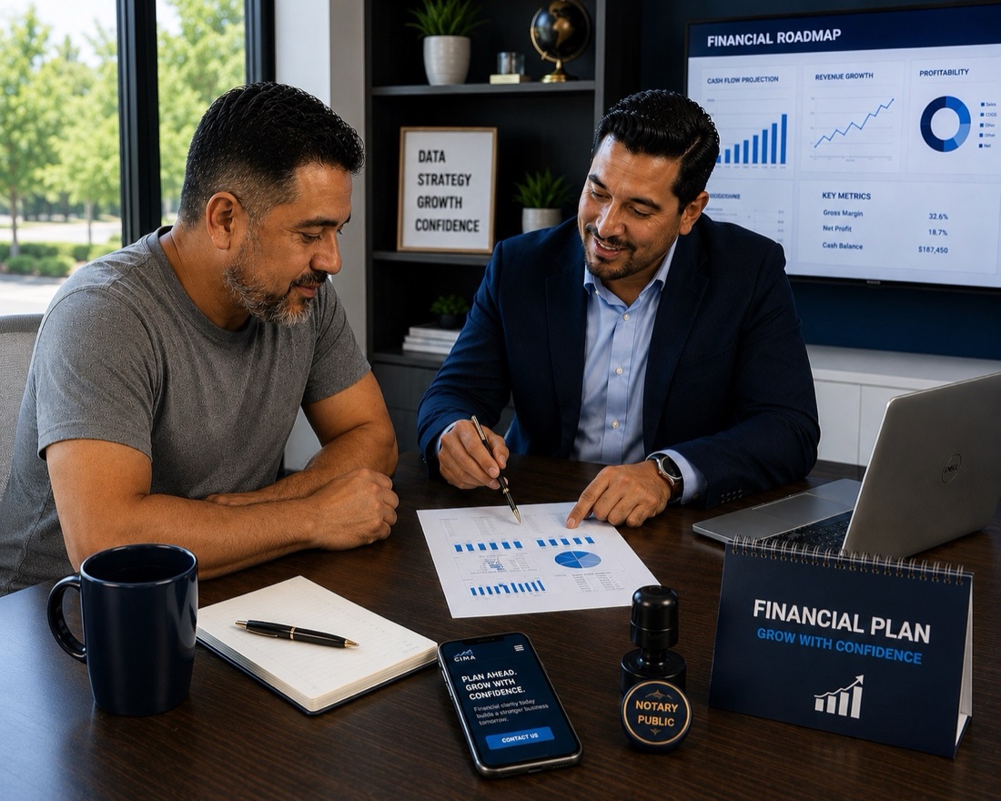 An advisor and business owner reviewing a growth plan together.