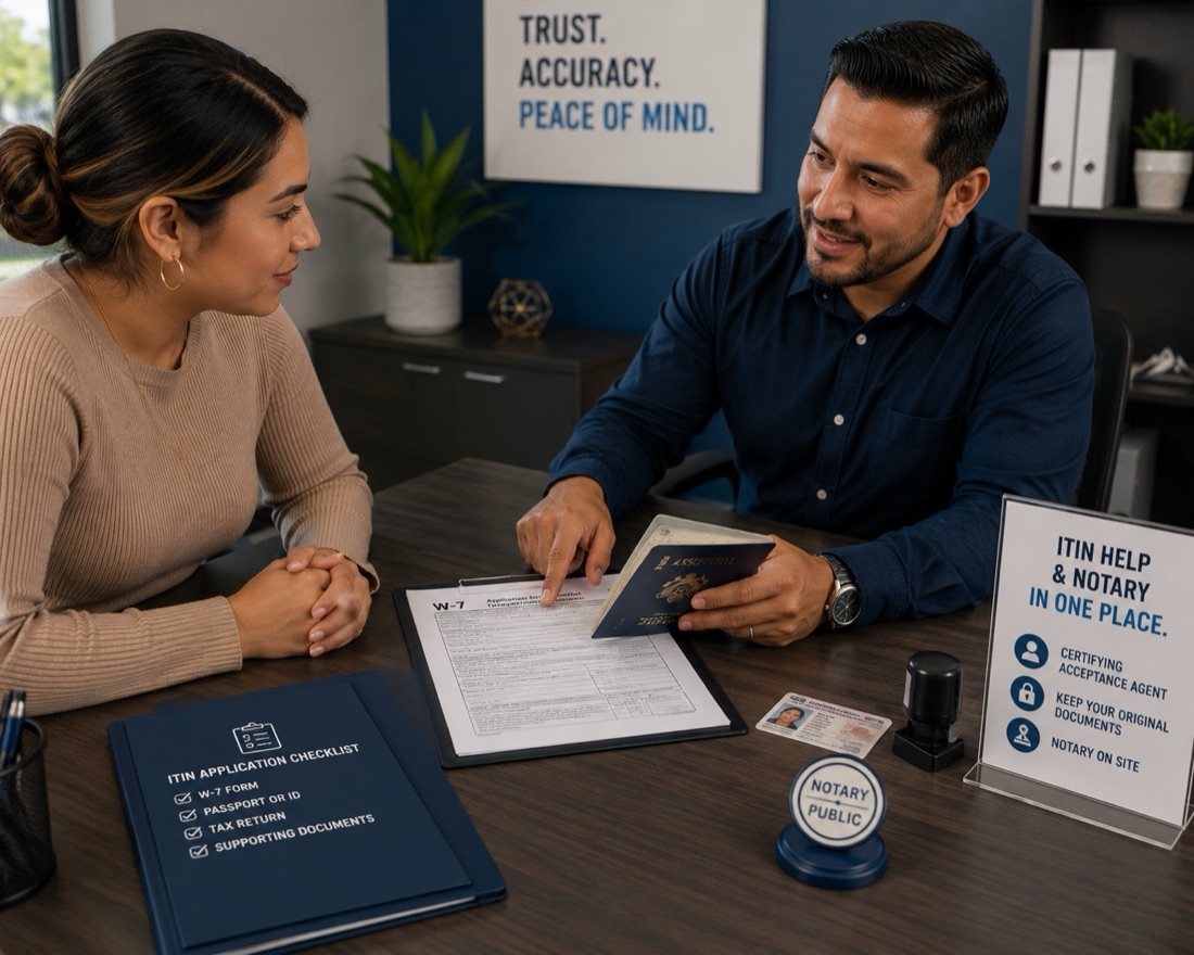 An advisor helping a client with ITIN paperwork.