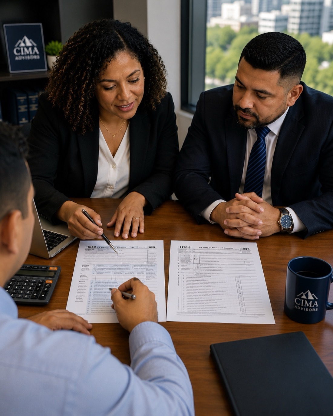 A CPA reviewing a tax return with a client.